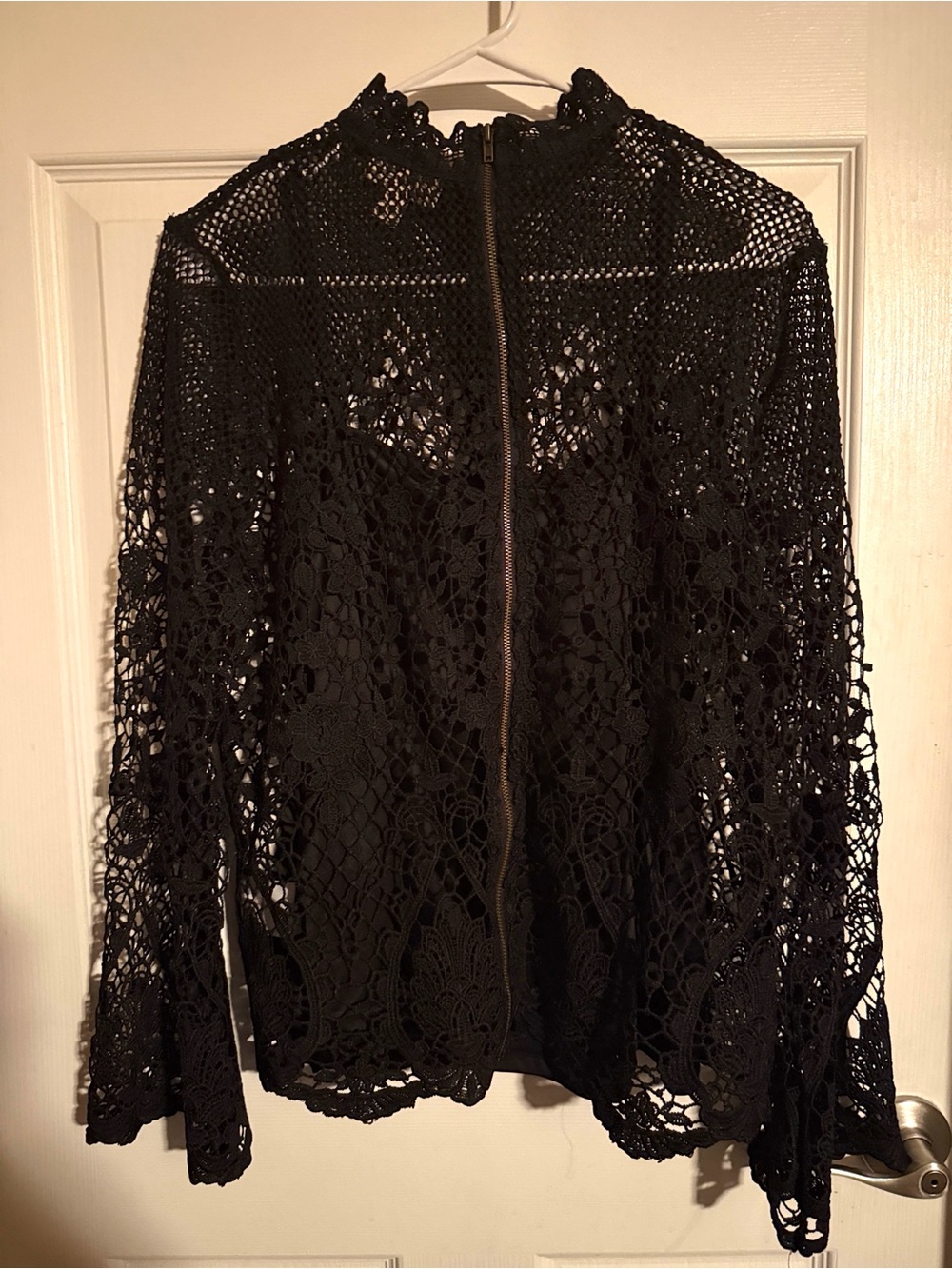Style & Co. Black Lace Mock Neck Top with Camisole & Full Zip Back - Picture 4 of 10